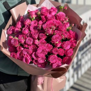 Букет 15 малиновых кустовых роз